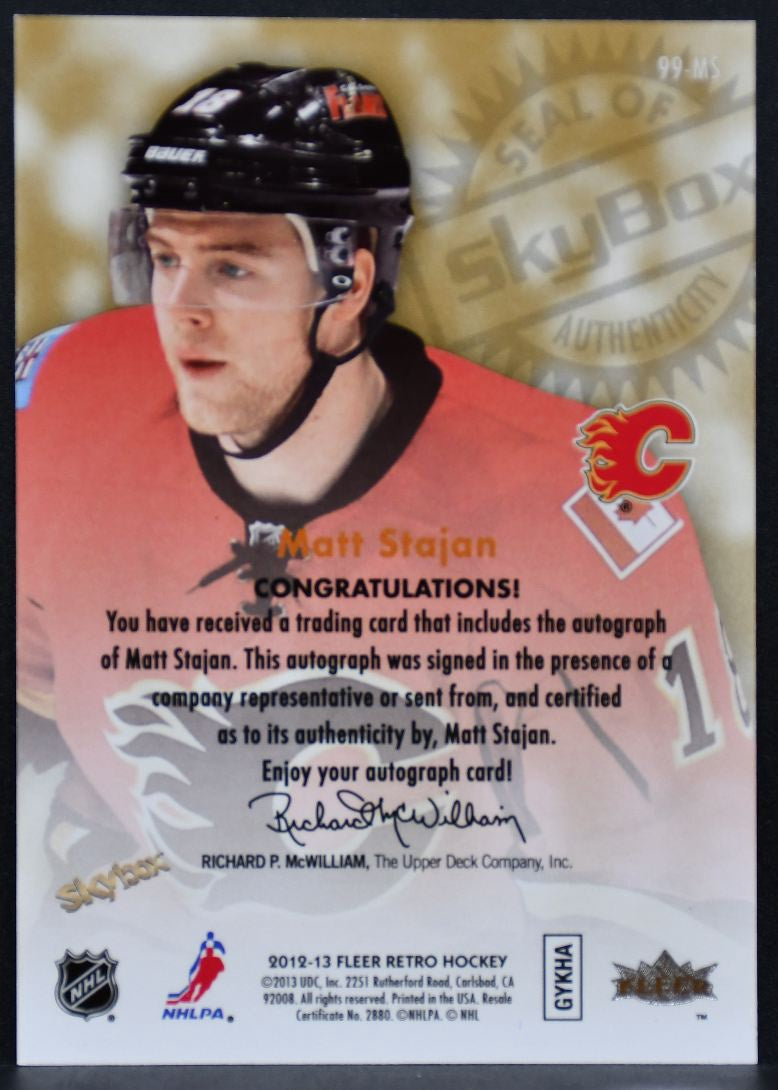 2012-13 Fleer Retro Autographics 1999 Matt Stajan 99-MS Calgary Flames Auto 1493