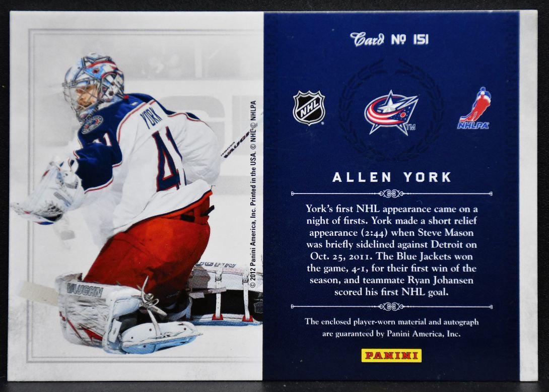 2011-12 Panini Rookie Treasures Signatures Allen York 151 RC Auto Jersey 0978