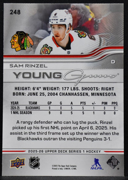 2025-26 UD Series 1 Young Guns Sam Rinzel 248 Chicago Blackhawks RC