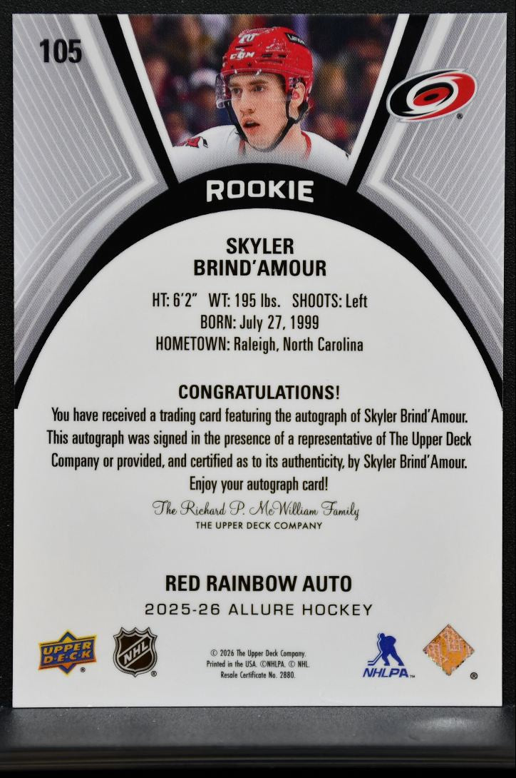 2025-26 UD Allure Rookie Red Rainbow Auto Skyler Brind'Amour RC Auto 2362