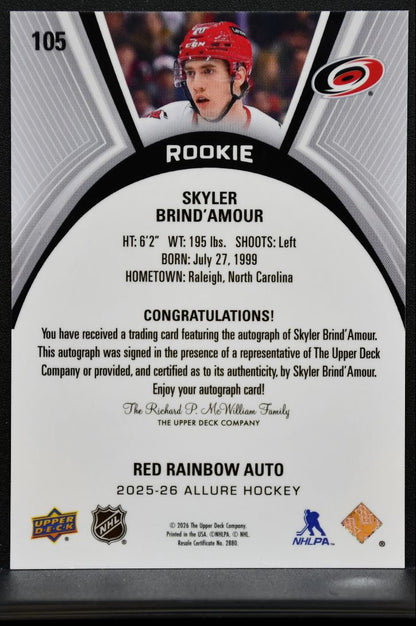 2025-26 UD Allure Rookie Red Rainbow Auto Skyler Brind'Amour RC Auto 2362