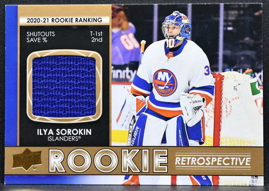 2021-22 UD Series 1 Rookie Retrospective Gold Sorokin Islanders RC Jersey 3957