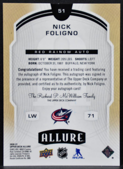 2020-21 Upper Deck Allure Red Rainbow Autographs Nick Foligno Jackets Auto 0567