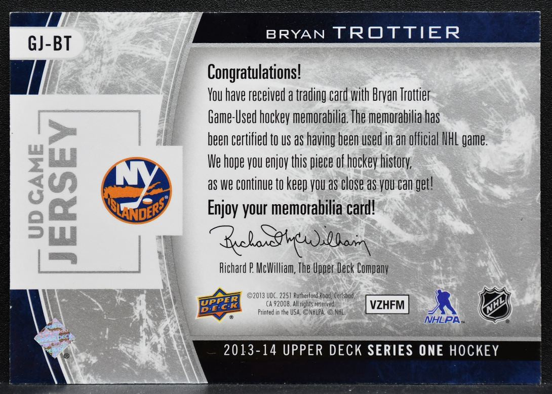 2013-14 Upper Deck Series 1 UD Game Jersey Bryan Trottier Islanders Jersey 5543