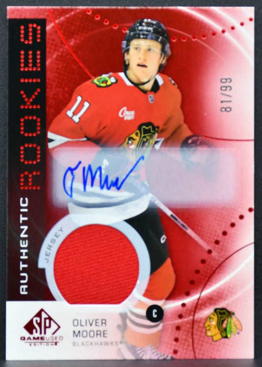 2025-26 SP Game Used Red Jersey Oliver Moore AR-OM Chicago Blackhawks /99 7022