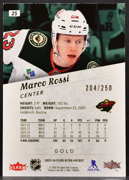 2025-26 Fleer Ultra Gold Marco Rossi 25 Minnesota Wild 204/250 4759