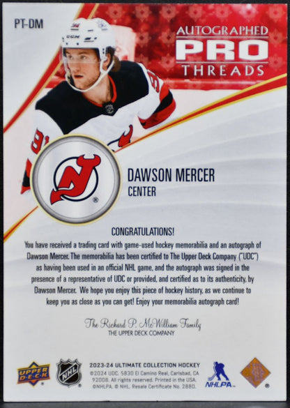 2023-24 UD Ultimate Pro Threads Mercer Devils Auto /99 Patch Die-Cut 4458