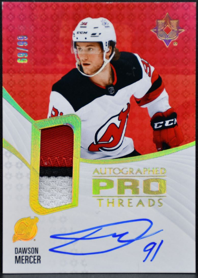 2023-24 UD Ultimate Pro Threads Mercer Devils Auto /99 Patch Die-Cut 4458