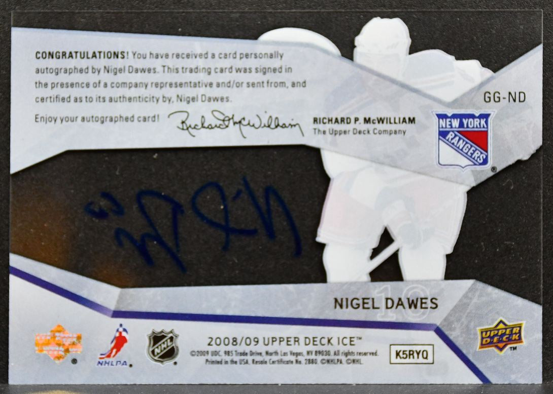 2008-09 Upper Deck Ice Glacial Graphs Nigel Dawes GG-ND Rangers Auto 2373