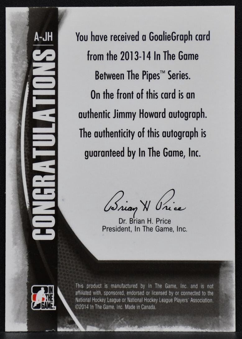 2013-14 In The Game Between the Pipes Goaliegraphs Jimmy Howard A-JH Auto