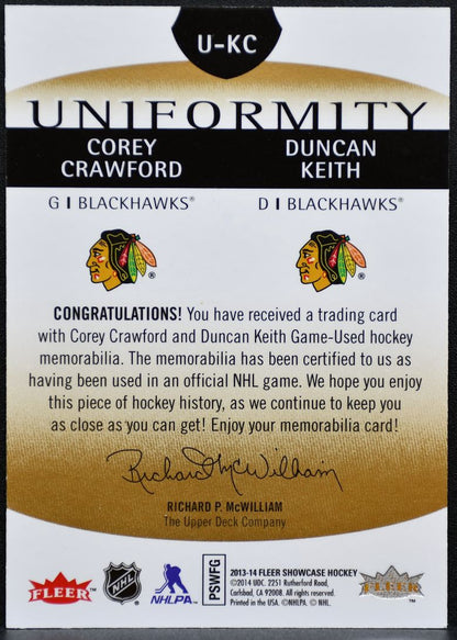 2013-14 Fleer Showcase Uniformity Jersey Keith/Crawford Blackhawks Jersey 9614