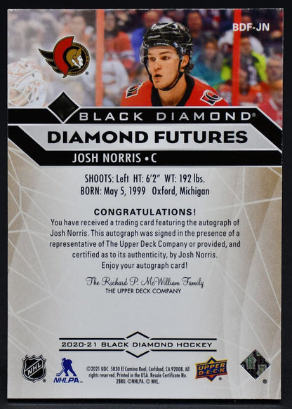 2020-21 UD Black Diamond Diamond Futures Autographs Norris BDF-JN RC Auto 98/99