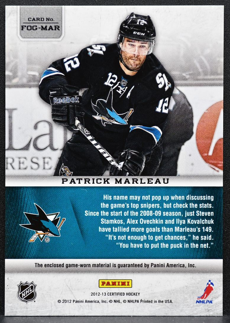 2012-13 Panini Fabric of the Game Mirror Hot Box Marleau 42/75 Jersey 5017