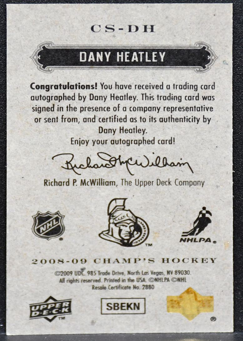 2008-09 Upper Deck Champ's Mini Signatures Dany Heatley CS-DH Senators Auto 7747