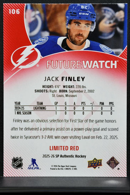 2025-26 SP Authentic Future Watch Limited Red Jack Finley 106 Lightning RC 4106
