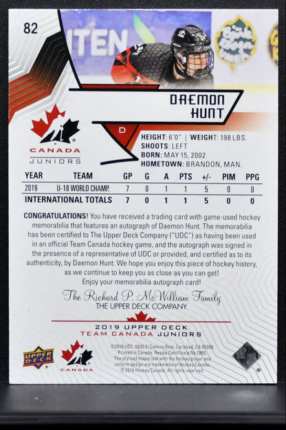 2019-20 UD Team Canada Juniors Premium SwatchAuto Hunt Auto 072/199 Patch 0161