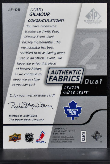 2008-09 SP Game Used Authentic Fabrics Dual Doug Gilmour Maple Leafs Jersey 4442