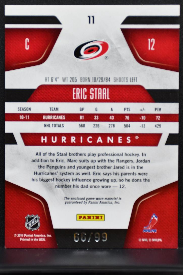 2011-12 Panini Certified Mirror Blue Eric Staal 11 Hurricanes 66/99 Jersey 5555