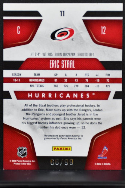 2011-12 Panini Certified Mirror Blue Eric Staal 11 Hurricanes 66/99 Jersey 5555