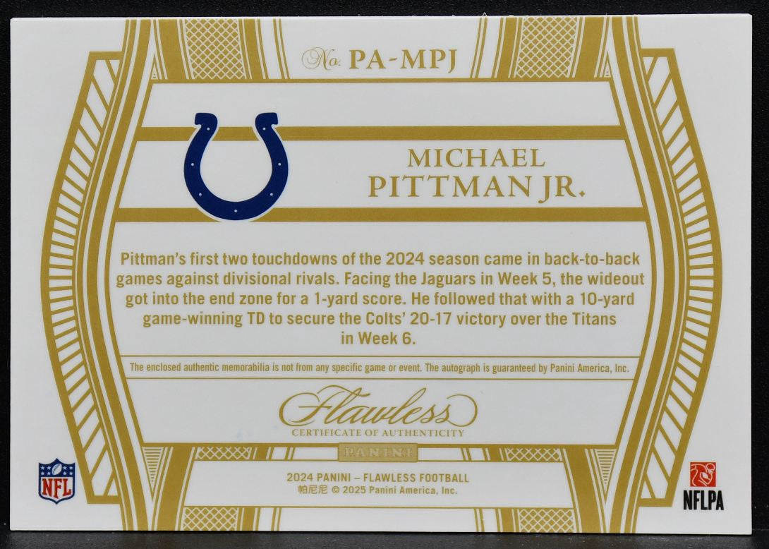 Panini Flawless Football Patch Auto Michael Pittman Jr. PA-MPJ Dallas Cowboys 15