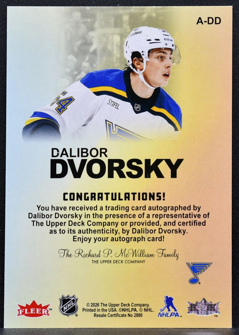 2025-26 Flair Autographics Dalibor Dvorsky A-DD St. Louis Blues RC Auto 6927