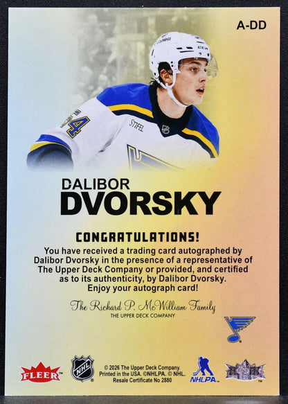 2025-26 Flair Autographics Dalibor Dvorsky A-DD St. Louis Blues RC Auto 6927