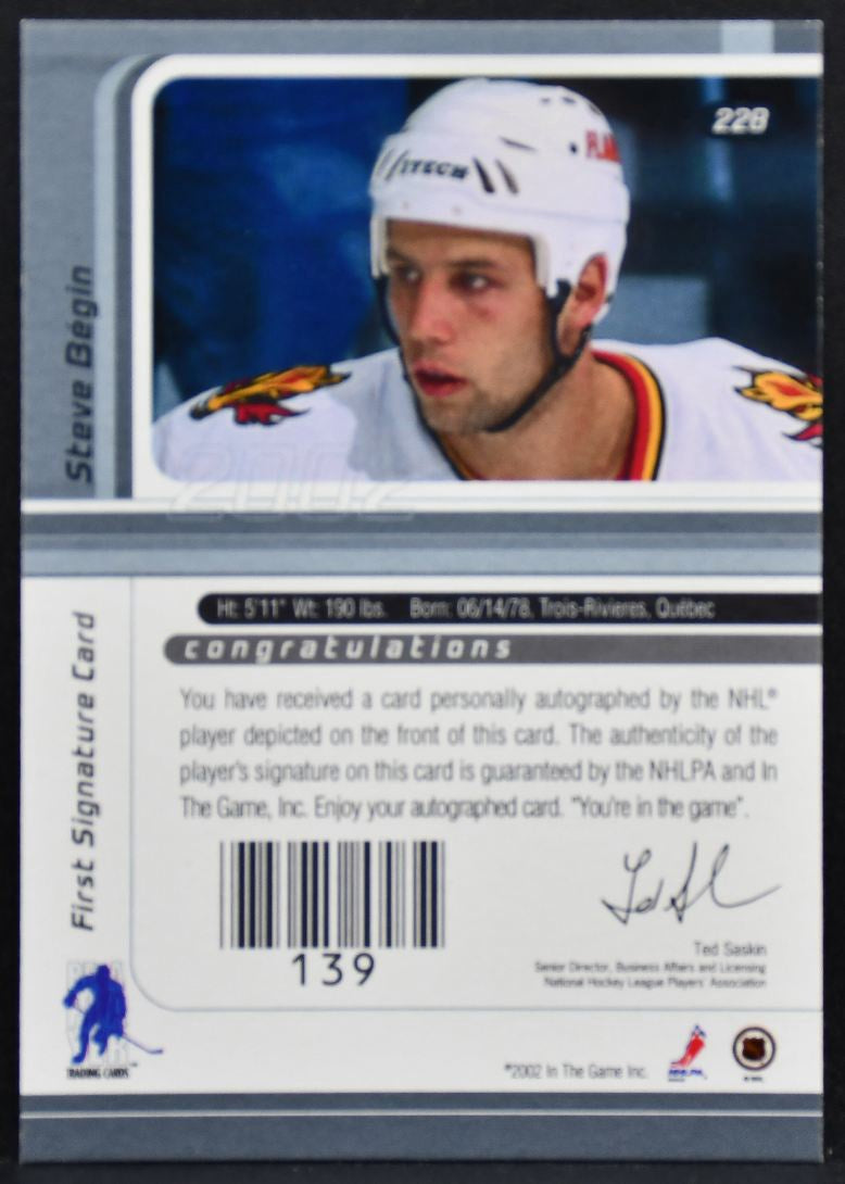 2002-03 Be a Player Signature Series Autograph Steve Begin 228 Flames Auto 7877