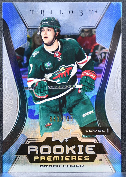 2023-24 UD Trilogy RC Premieres Lvl1 Brock Faber 149 Minnesota Wild RC 843/999 8625