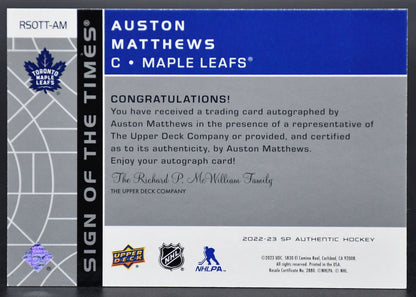 2022-23 SP Authentic Auston Matthews RSOTT-AM Toronto Maple Leafs Auto