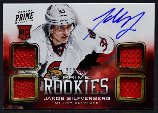 2012-13 Panini Prime Prime Rookies Jakob Silfverberg 138 RC Auto 202/249 Jersey