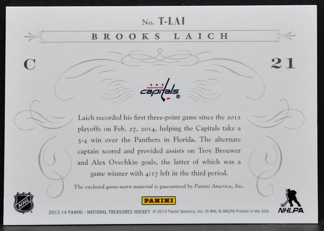 2013-14 Panini National Treasures Timeline Jerseys Brooks Laich Jersey 3247