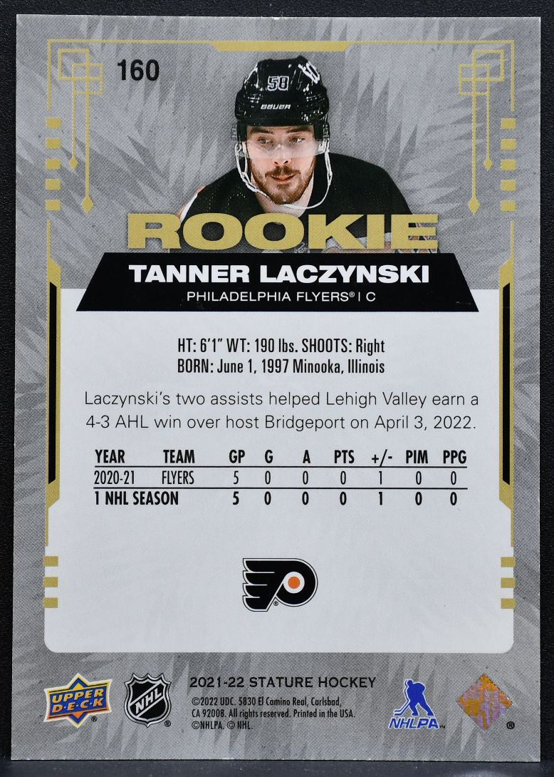 2021-22 Upper Deck Stature Rookie Tanner Laczynski 160 Flyers RC 030/399 0481
