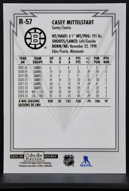 2025-26 O Pee Chee Platinum Retro Casey Mittelstadt R-57 Boston Bruins 7757