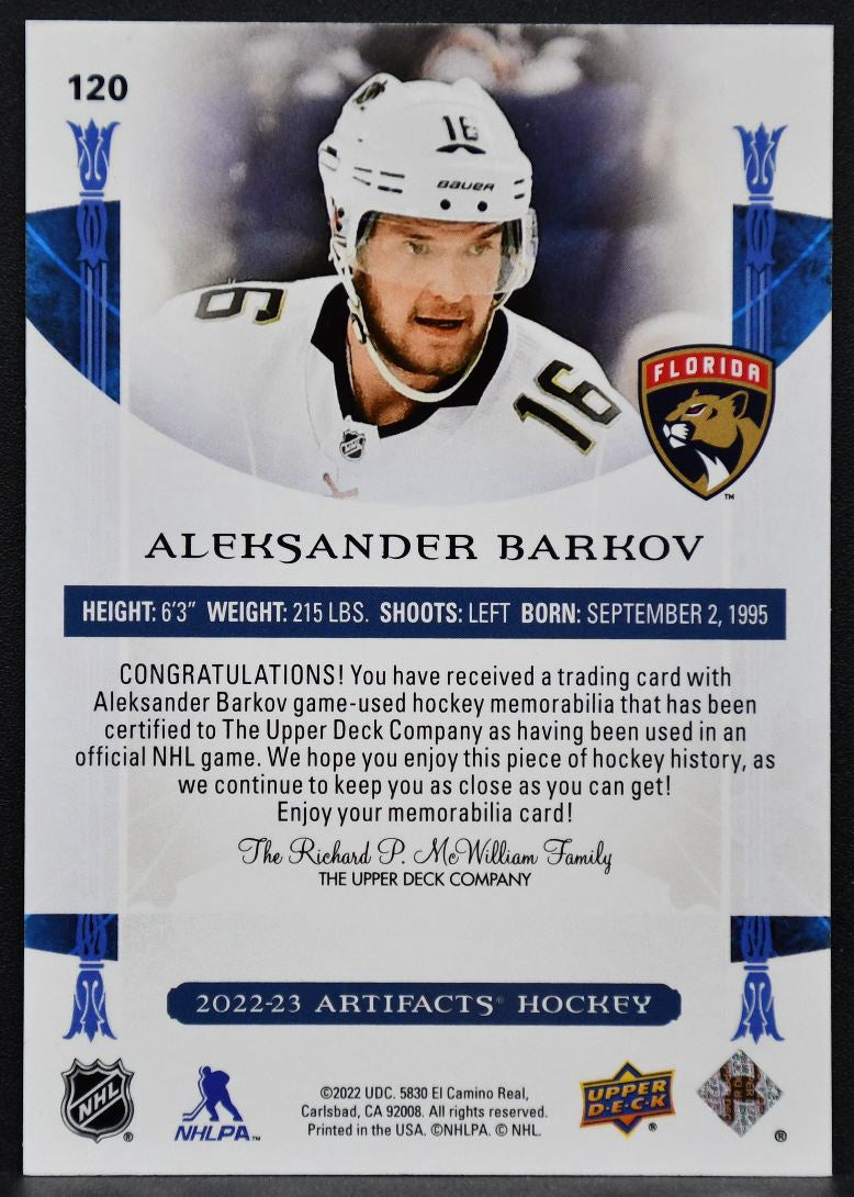 22-23 UD Artifacts Horizontal Material Aleksander Barkov Panthers /149 Jersey 2691