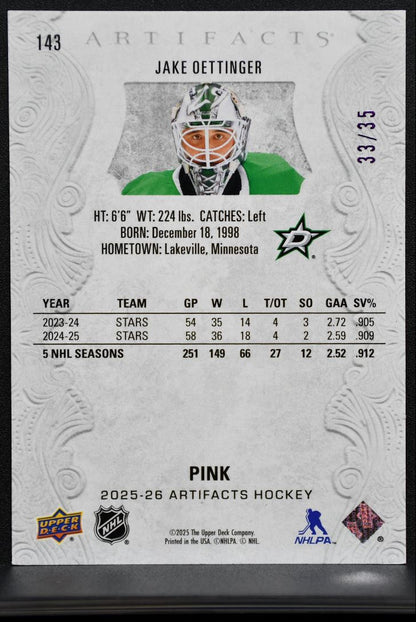 2025-26 Upper Deck Artifacts Pink Jake Oettinger 143 Dallas Stars 33/35 2898