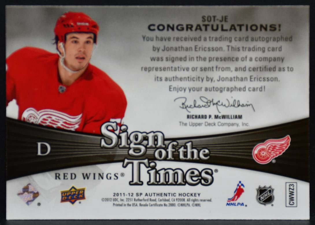 2011-12 SP Authentic Sign of the Times Ericsson SOT-JE Red Wings Auto 9536