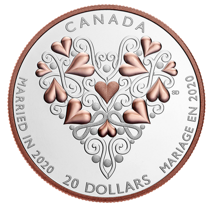2020 $20 1 oz Pure Silver Coin with Pink Gold Plating - Best Wishes on Your Wedding Day (175160)