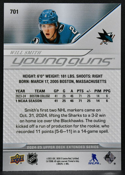 2024-25 Upper Deck Extended Series Young Guns Will Smith 701 RC 7381