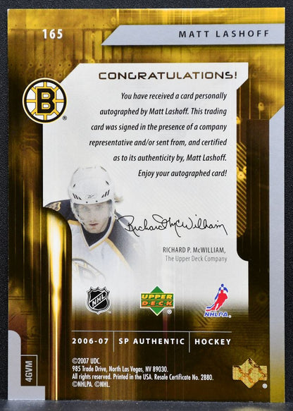 2006-07 SP Authentic Future Watch Auto Matt Lashoff Bruins RC Auto 754/999 8238