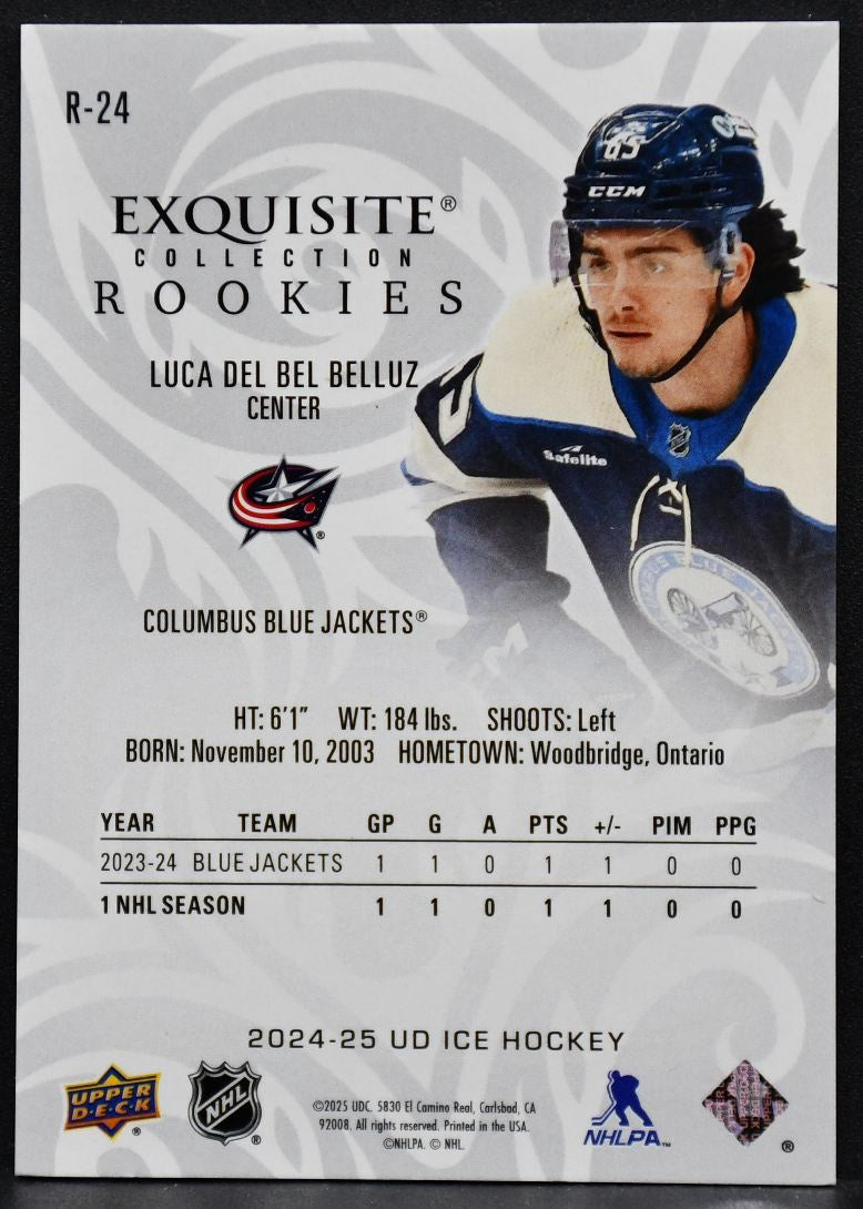 2024-25 UD Ice Exquisite Collection Rookies Luca Del Bel Belluz R-24 RC 140/299