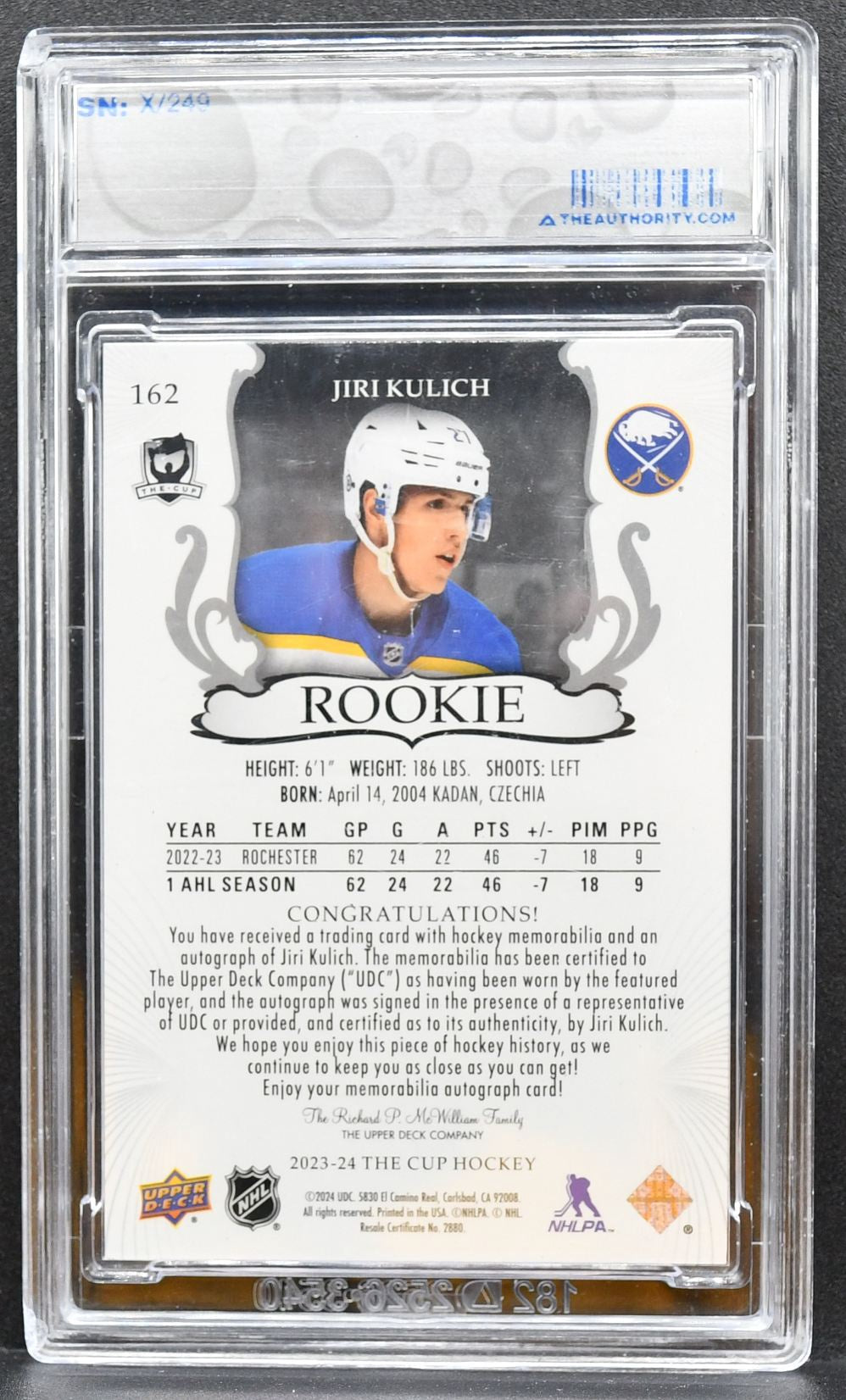 2023-24 UD The Cup Base Set Rookie Auto Patch Jiri Kulich RC Auto Patch 5824