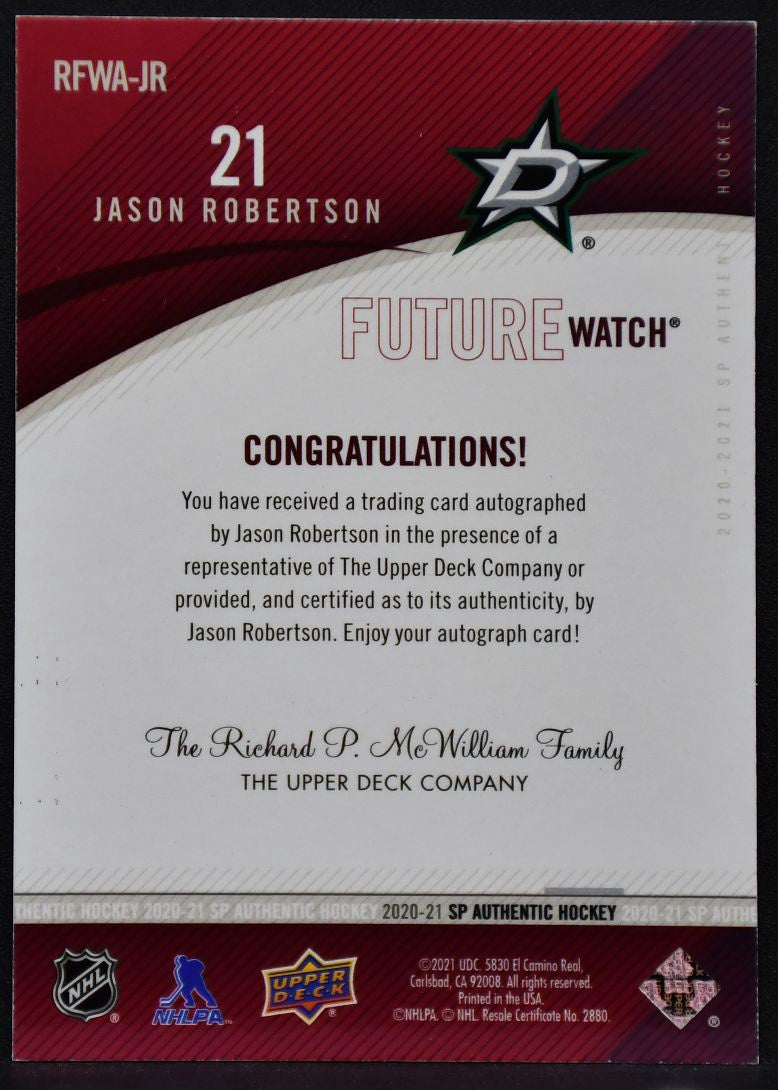 20-21 SP Authentic Retro Future Watch Auto Jason Robertson Dallas Stars RC /399 4528