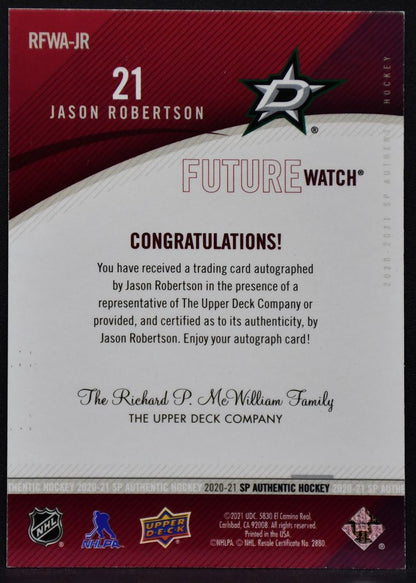 20-21 SP Authentic Retro Future Watch Auto Jason Robertson Dallas Stars RC /399 4528