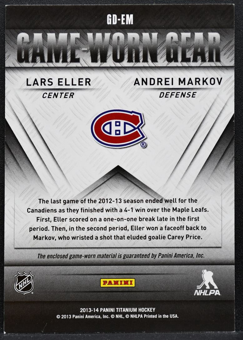 2013-14 Panini Titanium Game Worn Gear Dual Eller/Markov Canadiens Jersey 4145