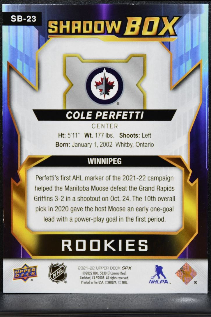 2021-22 SPx Shadow Box Rookies Cole Perfetti SB-23 Winnipeg Jets RC 0731