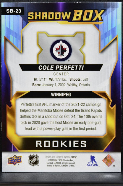 2021-22 SPx Shadow Box Rookies Cole Perfetti SB-23 Winnipeg Jets RC 0731