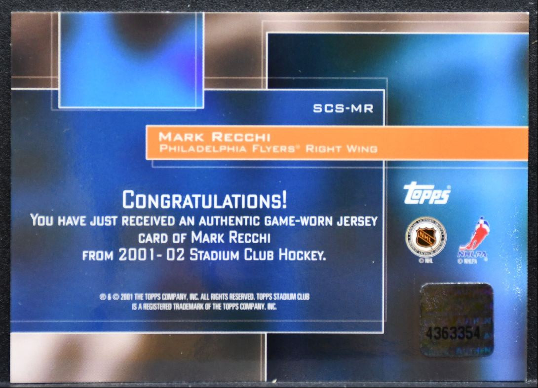 2001-02 Topps Stadium Club Souvenirs Mark Recchi SCS-MR Flyers Jersey 2318