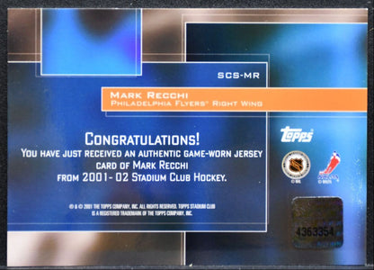 2001-02 Topps Stadium Club Souvenirs Mark Recchi SCS-MR Flyers Jersey 2318