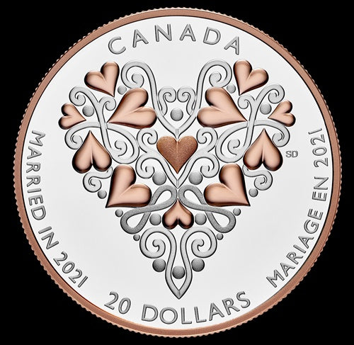 2021 $20 1 oz Pure Silver Coin with Pink Gold Plating - Best Wishes on Your Wedding Day (179367)