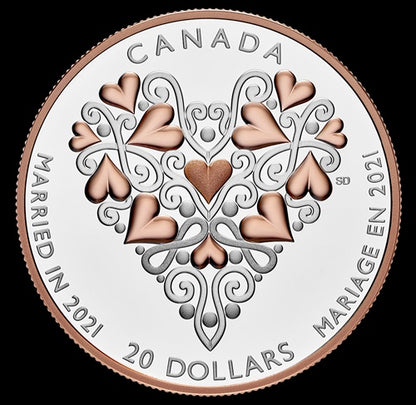 2021 $20 1 oz Pure Silver Coin with Pink Gold Plating - Best Wishes on Your Wedding Day (179367)